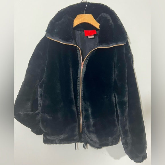 Ivy Blossom Women's Faux Fur Zip-up Black Bomber Jacket Pockets Drawstring Siz L - Picture 12 of 12